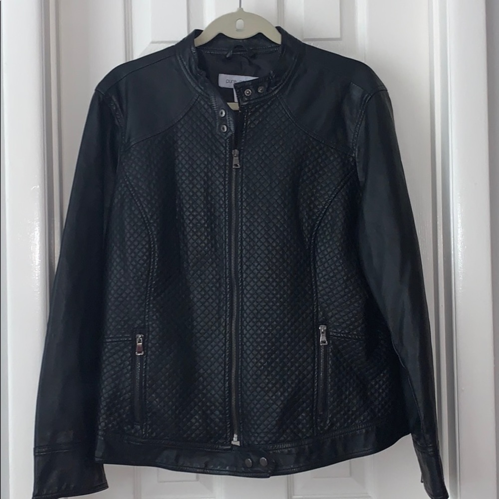 Pure Energy faux black leather moto jacket 1x
